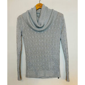 Ralph Lauren Black Label Womens S Metallic Cable Knit Cowl Neck Sweater Luxury